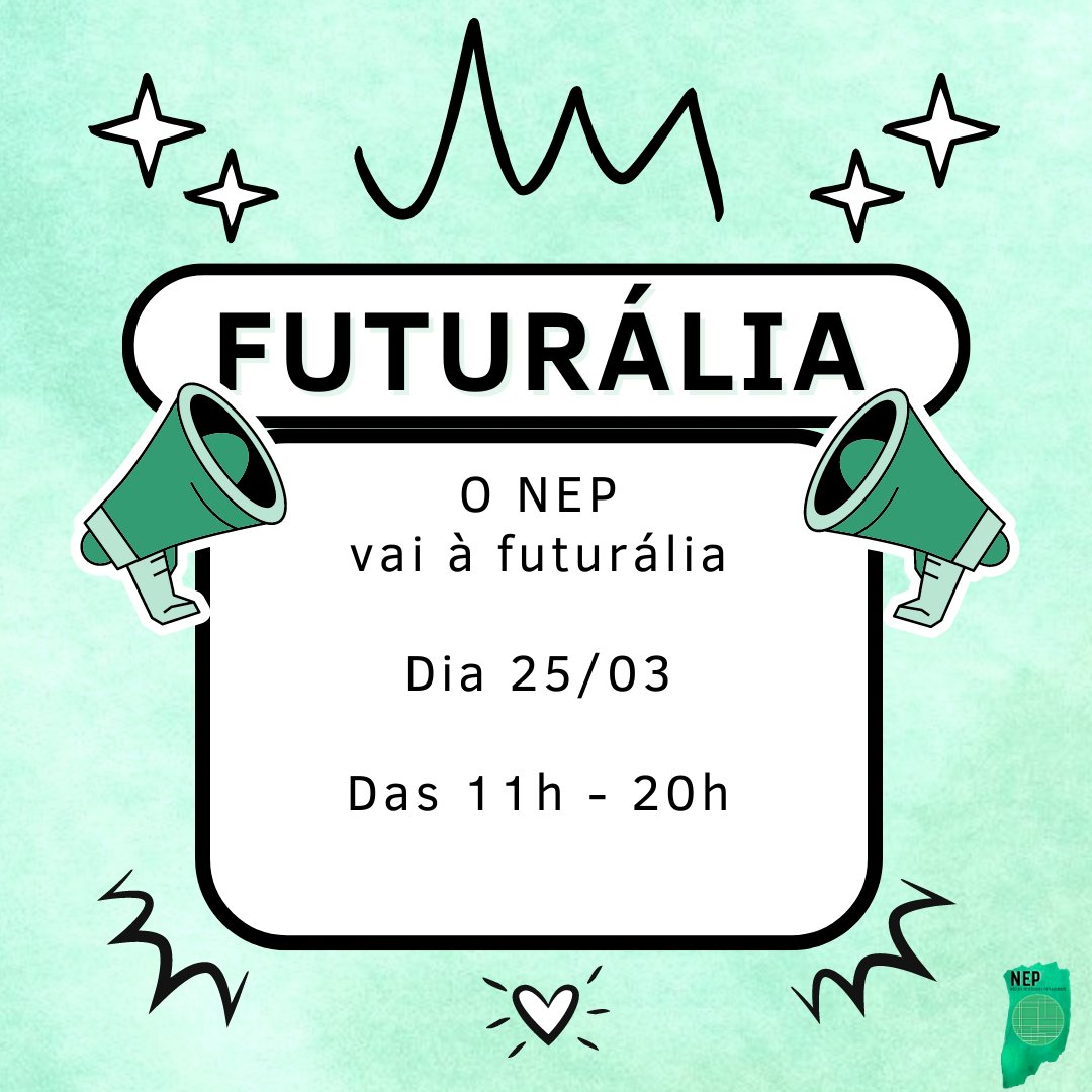 nepflul's tweet photo. Caros colegas, 

O NEP anuncia a sua participação na Futurália! 

Junta-te a nós no dia 25 de março na FIL, entre as 11h e as 20h, para aproveitares as nossas atividades e conhecer um pouco mais do nosso curso. Contamos contigo!

O Núcleo 💚
#estudostugas https://t.co/l32tRHdcPl