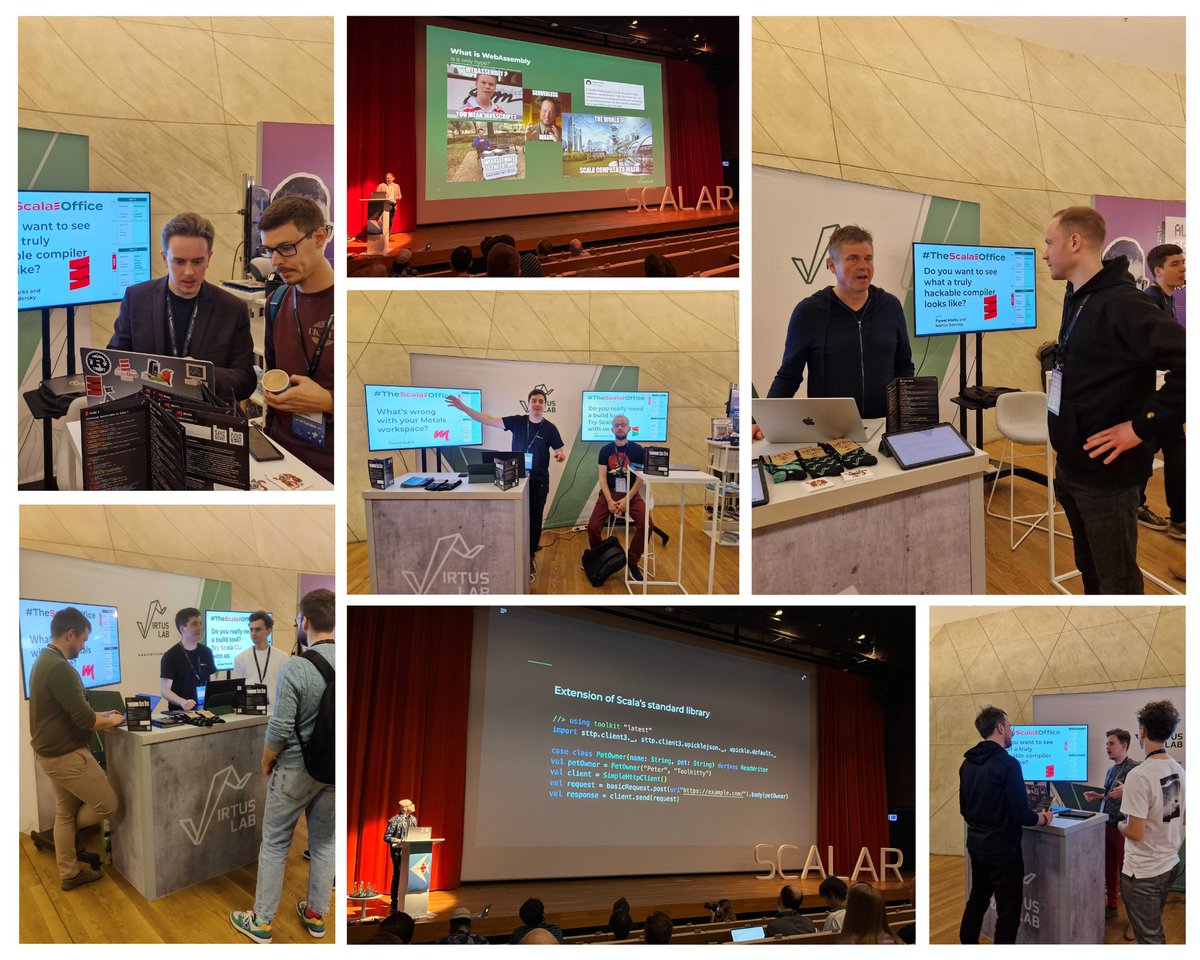 Thank you, <a href="/scalarconf/">Scalar Conference</a>, it was an amazing two days with the #Scala world!✨ 

Kudos to our best #VLteam for representing us at #theScalaOffice.💪
<a href="/RomanowskiKr/">Krzysztof Romanowski</a>  <a href="/TomekGodzik/">Tomasz Godzik 🍉</a>  <a href="/WojciechM_dev/">Wojciech Mazur</a>  <a href="/Kordyjan/">Paweł Marks</a>  <a href="/SimonrDev/">Szymon Rodziewicz</a>  <a href="/l_wronski/">Łukasz Wroński</a>