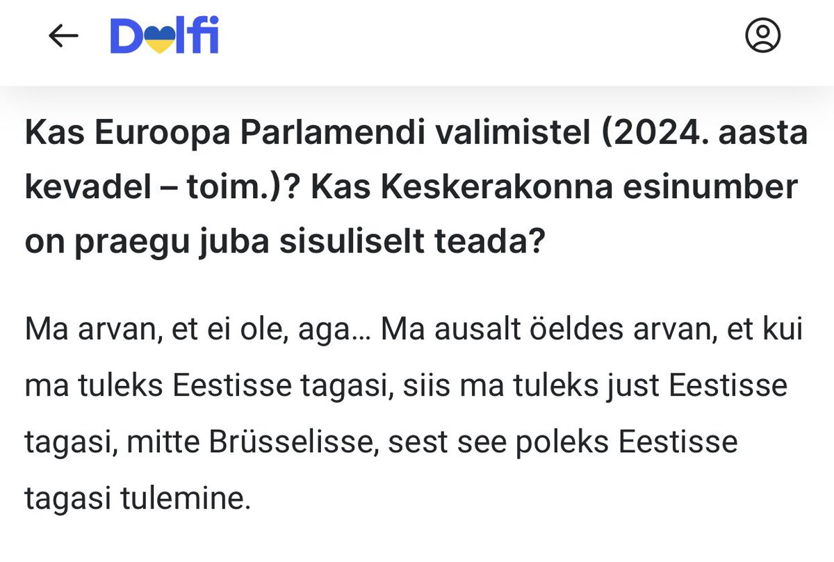 EgneRetsnik's tweet photo. Delfi artikkel, kus Kadri Simson on intervjuu andnud ja kas üks vastus saaks olla veel poliitilisem, kui see siin? 😁 https://t.co/By96UKI5UZ