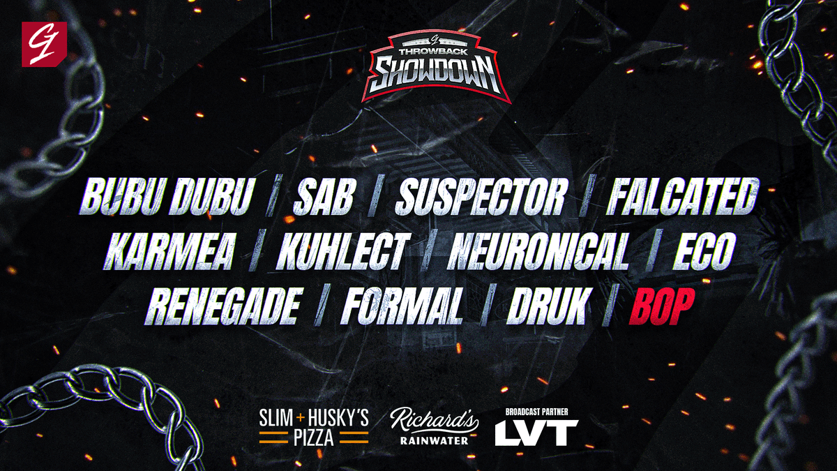 G1 (@g1official) on Twitter photo The G1 Throwback Showdown is a must watch.
Eleven of the HCS best + the defending FFA World Champ + 4 members of the community throw down to crown a new FFA Champion.
<a href="/FormaL/">OpTic FormaL</a>
<a href="/Renegade_JW/">OpTic Renegade</a>
<a href="/KevinEcoSmith/">SSG Eco</a>
<a href="/bubudubu/">Bubu</a>
<a href="/Falcated_/">SSG Falcated</a>
<a href="/Sabinater_/">Sab</a>
<a href="/Svspector/">卂乃 | Ayden</a>
@KuhIect
@Karmea_ The G1 Throwback Showdown is a must watch.
Eleven of the HCS best + the defending FFA World Champ + 4 members of the community throw down to crown a new FFA Champion.
<a href="/FormaL/">OpTic FormaL</a>
<a href="/Renegade_JW/">OpTic Renegade</a>
<a href="/KevinEcoSmith/">SSG Eco</a>
<a href="/bubudubu/">Bubu</a>
<a href="/Falcated_/">SSG Falcated</a>
<a href="/Sabinater_/">Sab</a>
<a href="/Svspector/">卂乃 | Ayden</a>
@KuhIect
@Karmea_