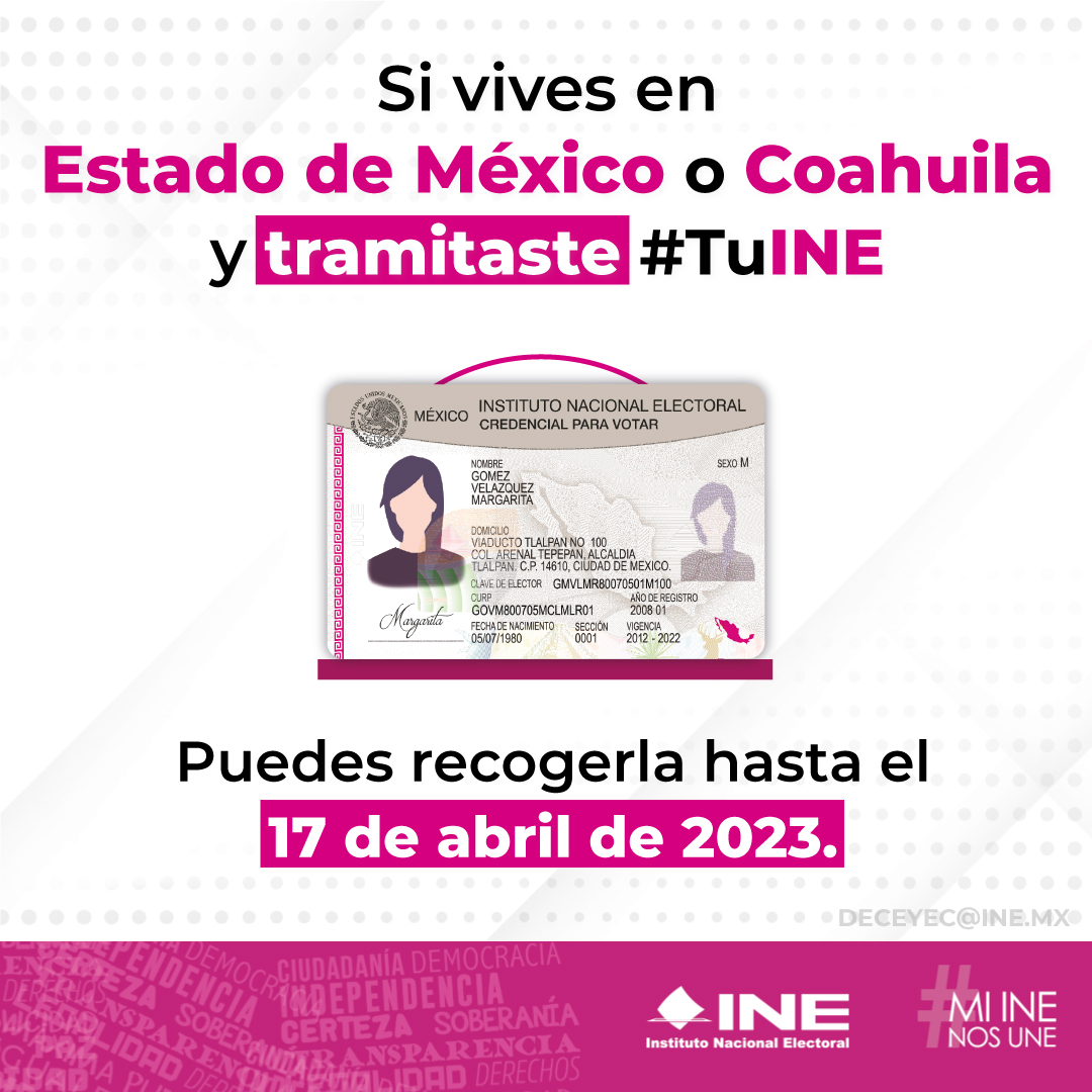 05JDE's tweet photo. Si vives en Coahuila y tramitaste #TuINE puedes recogerla hasta el 17 de abril de 2023.
Los Módulos de Atención Ciudadana de esta 05 JDE brindaran servicio el SÁBADO 01 DE ABRIL en un horario de 9:00 a 14:00 hrs.
Nos encuentras en :
✅ Módulo Alameda
✅ Módulo Fuentes https://t.co/LvIu3cbTP3