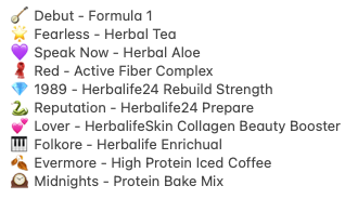 Herbalife's tweet photo. The Eras as Herbalife products https://t.co/3ATmAFHe0Z