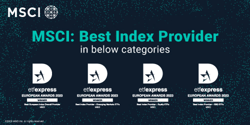 MSCI_Inc's tweet photo. We are honored to announce that MSCI has won four “best index provider” ETF Express European Awards, recognizing our success in the growing ETF industry and our commitment to meeting the needs of investors. #ETFExpress #investing #etfs #indexes https://t.co/WlLBQcMAN9 https://t.co/53FMSyRBNC