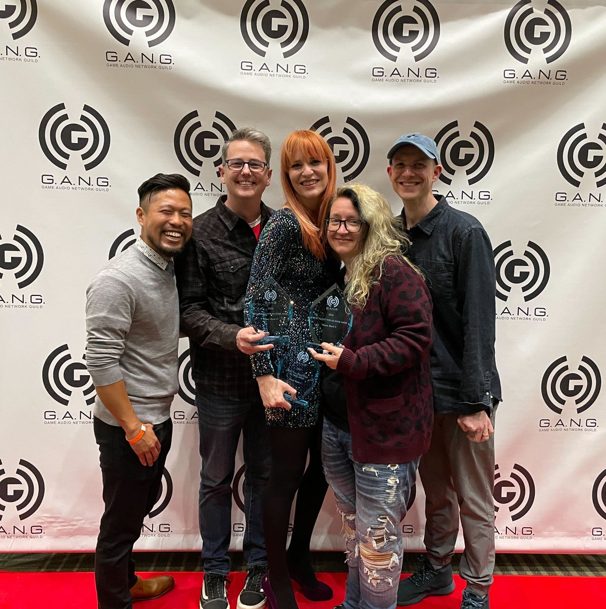 A little red carpet action at <a href="/audiogang/">Game Audio Network Guild</a> awards show last night. Congrats to the <a href="/PolyarcGames/">Polyarc - Moss and Glassbreakers</a> audio team with <a href="/jgmusic/">Jason Graves</a> and <a href="/actor_morla/">Morla Gorrondona</a>!