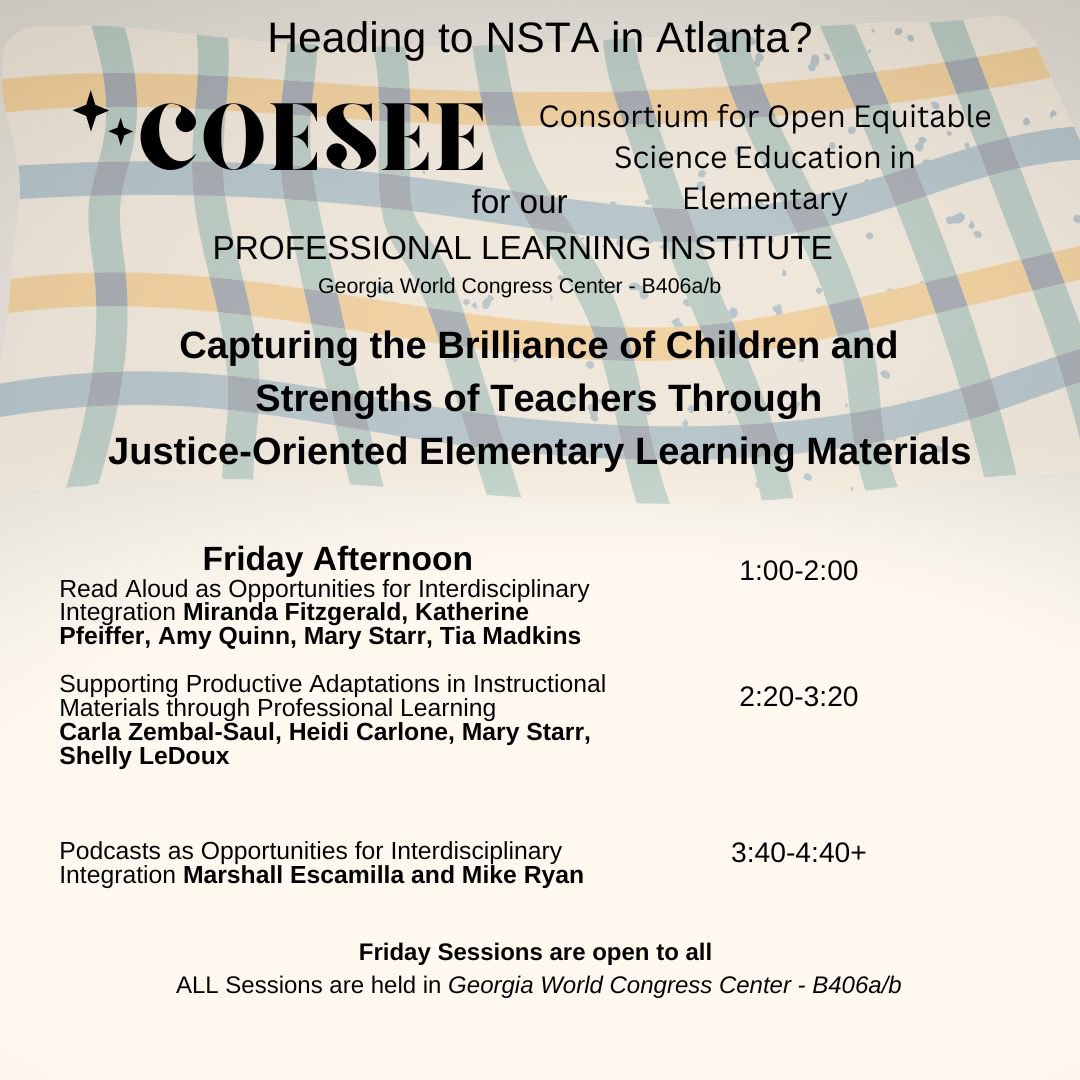 If you’re at @NSTA #NSTA2023 today, we’d love to have you join us! @starrscience @czem @HCarlone @MSFitzge @utexascoe @utdanacenter #NGSSChat #elementaryscienceeducation #elementaryeducation #literacy #AcademicChatter #NSTA #AcademicTwitter #ATL