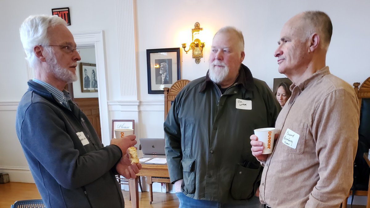 massmunicipal's tweet photo. Area local officials discuss shared challenges during an MMA Legislative Breakfast Meeting this morning in #AdamsMA. Pictured (l-r) are #Williamstown Select Board Member Andrew Hogeland, Mount Washington Select Board Member Jim Lovejoy & Adams Select Board Member Howard Rosenberg https://t.co/FLRgfPqqky