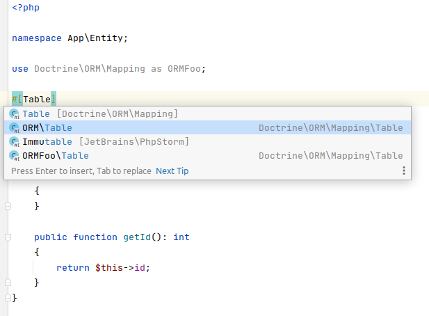 BigHaehnchen's tweet photo. Support for aliases on PHP attributes completion just released via Annotation plugin @phpstorm https://t.co/mr2rcnjjTk