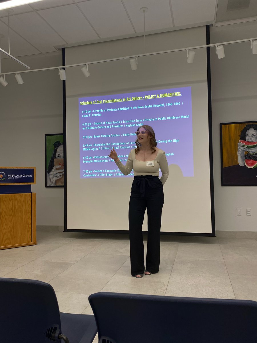 StFXEnglish's tweet photo. @stfxuniversity @Wrighterk @SSHRC_CRSH @ehubbard055, a @HistoryatX major, presented a paper titled "Bauer Theatre Archive" about her archival research and the primary sources in the Theatre Antigonish and @FestAntigonish archives, supervised by @Laura_Estill https://t.co/c6aB1jnyoV