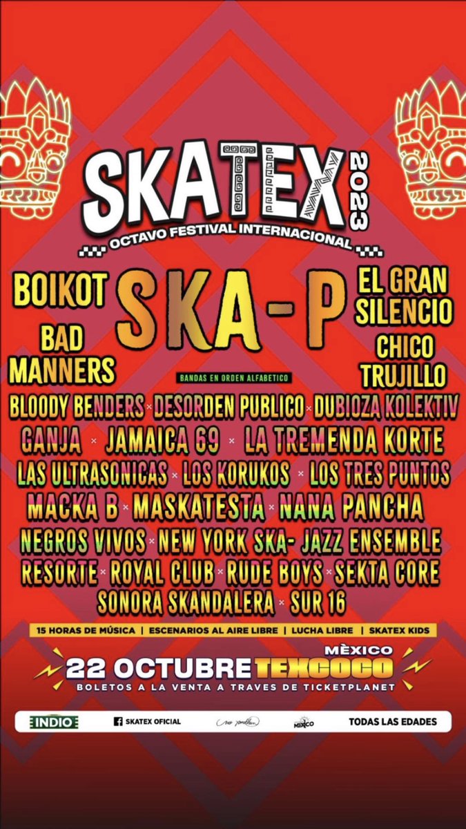 No llegaron los extraterrestres, pero si el cartel final del Skatex 2023.

🗓️: 22 de Octubre 2023
📍: Texcoco. Edomex
🎫: <a href="/TICKETPLANETMX/">TICKET PLANET</a> 

#RadioSinLema