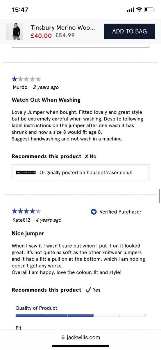 katesimms75's tweet photo. @JackWills all these reviews on the first page and yet you still make people pay to return and then tell them no! That’s so wrong! https://t.co/qRb5xVKuP5