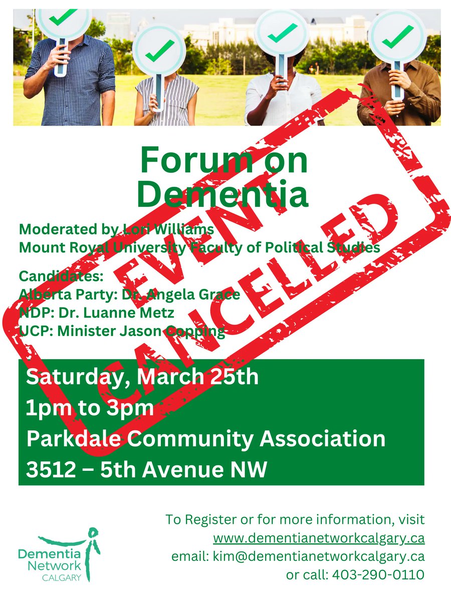 The Dementia Forum has been cancelled. Unfortunately, due to the UCP withdrawing their attendance on short notice, we have made the difficult decision to cancel this event.  Thank you to Dr. Luanne Metz (NDP) and Dr. Angela Grace (Alberta Party) for making time to participate.