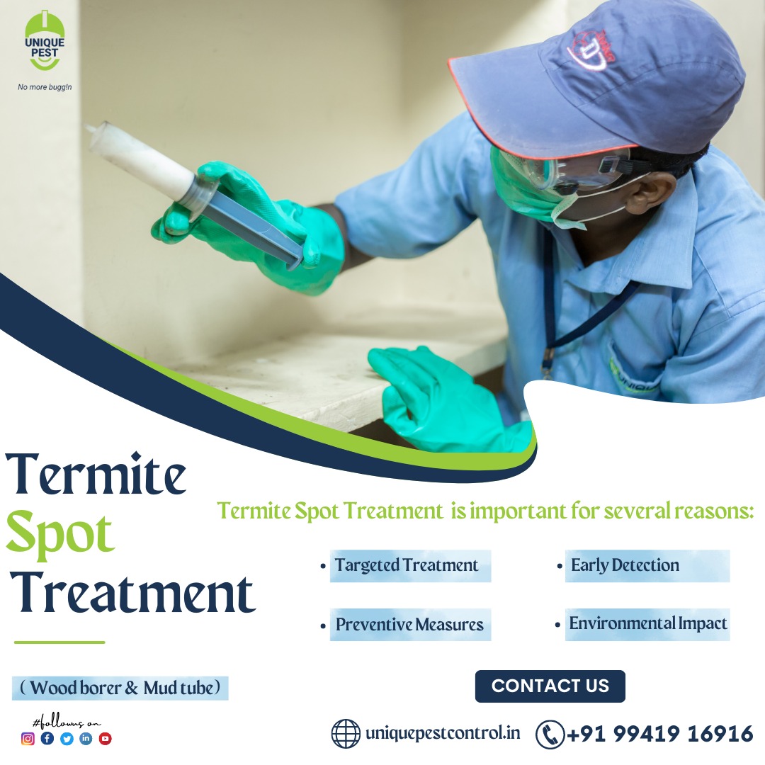 'Get rid of termites fast with our powerful spot treatment!”
Call us now for the Service Schedule: +91 9941-916-916. Website: uniquepestcontrol.in/termite-contro…

#pestcontrolchennai #pestcontrolserviceschennai #nomorebuggin  #uniquepestmanagement #SpotTreatment