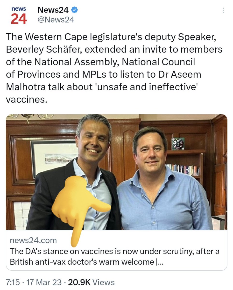 🧵 Aseem Malhotra shared an article about his recent speech in South Africa, calling it a "significant political and mainstream media breakthrough". But its headline (which isn't visible in his quote tweet) describes him as an "anti-vax doctor" and the article is even worse... 🤦‍♂️
