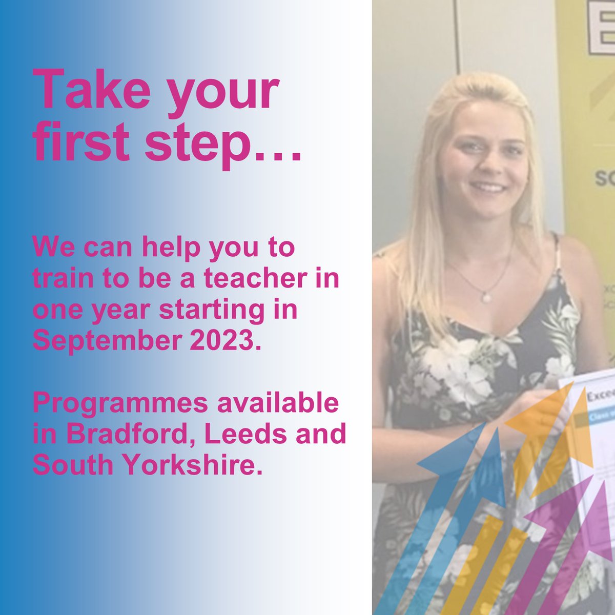 ExceedSCITT's tweet photo. Apply to train to teach in Bradford and Leeds in September! 

#exceedscitt #weexceed #ITT #teachertraining https://t.co/pV9GPCv0US