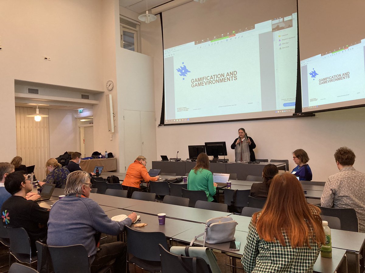DayeiOh's tweet photo. Xenia Zeiler discussed the potentials of researching ‘gamification’ and ‘gamenvironment’ not only as an entertainment content and industry but also in terms of their social, cultural and theological aspects #DataficationHSSH @HelsinkiHSSH https://t.co/q7qde5Eq3Q