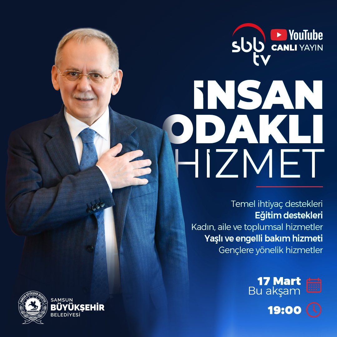 samsunbsb's tweet photo. Başkanımız Mustafa Demir, bu akşam SBB TV Youtube kanalında “sosyal belediyecilik” çalışmalarını anlatacak.
🗓️17 Mart 2023 Cuma (Bu akşam)
⏰19.00
📡 SBB TV YouTube
#samsun #samsunadeğer #sbbtv #hizmet #proje | @mustafademirbsb @sbbtv55 https://t.co/5ENuNlYiCu