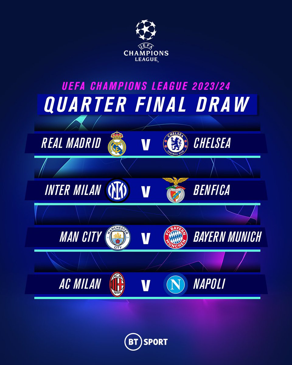 The #UCL Quarter-Final draw: 

📸 - <a href="/btsport/">TNT Sports</a>