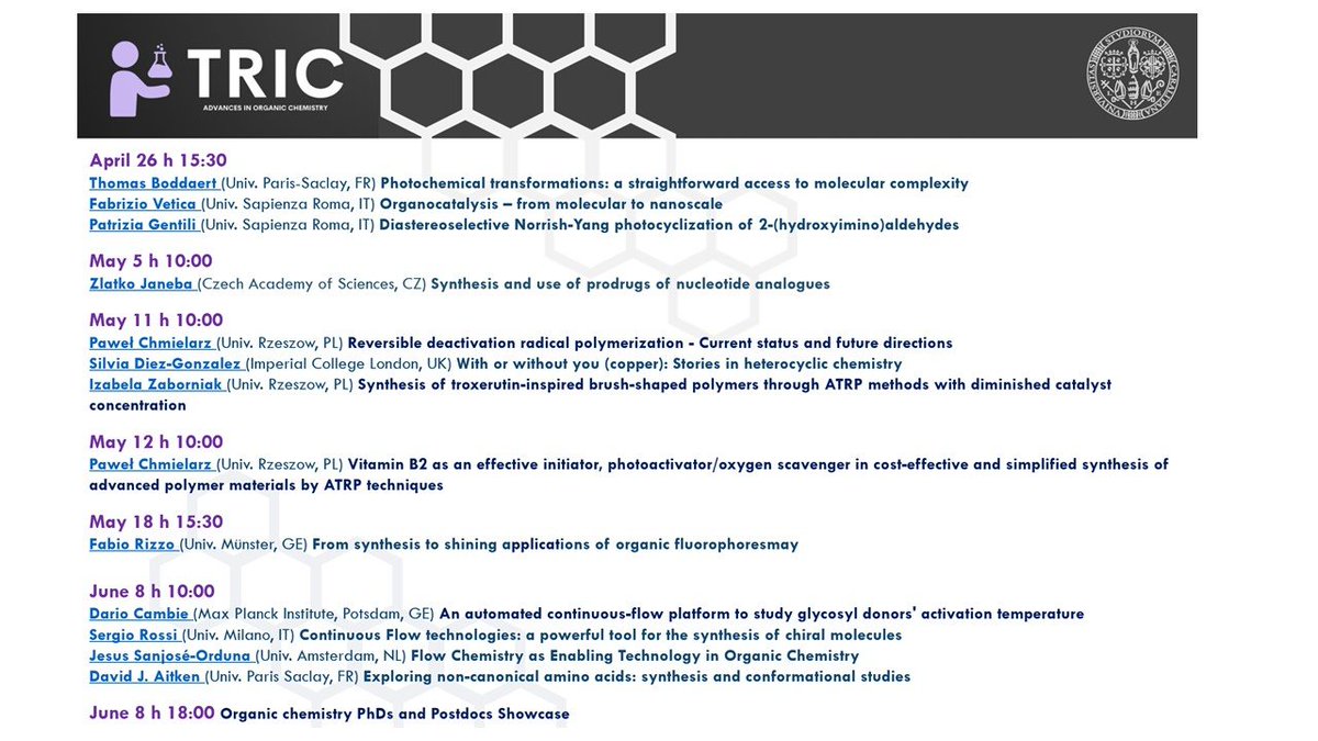 We are pleased to invite you to #TrIC2023, the annual @univca in-deept event dedicated to various aspects of #organicsynthesis, #polymerchemistry and #chemicalthecnologies.