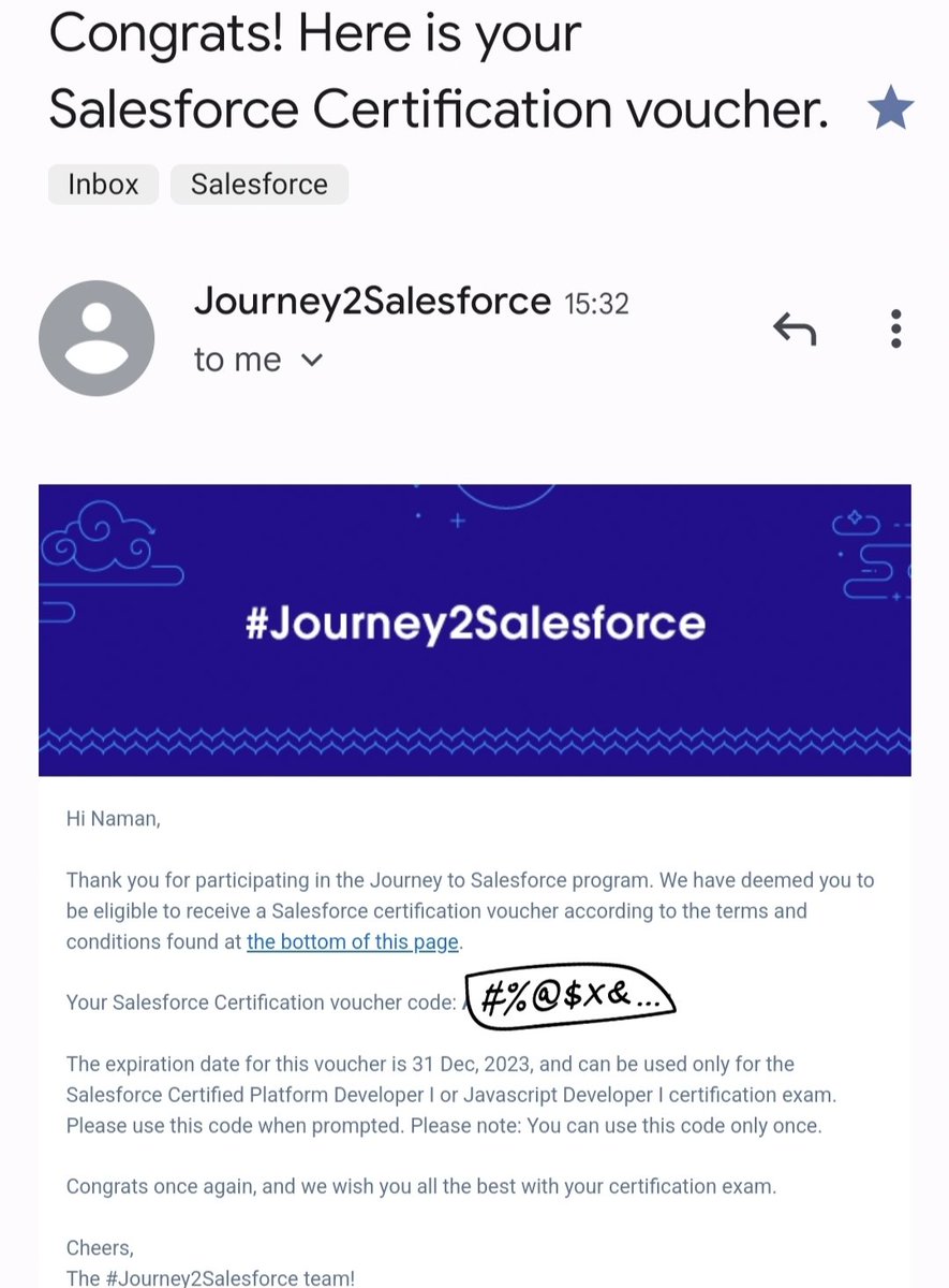 LovNaman's tweet image. Thank you #Journey2Salesforce team &amp;amp; @Sukesh_Naidu99 for the #CertificationVoucher 

Proceeding to schedule my PD1 exam now.

@salesforce @SalesforceDevs @trailhead