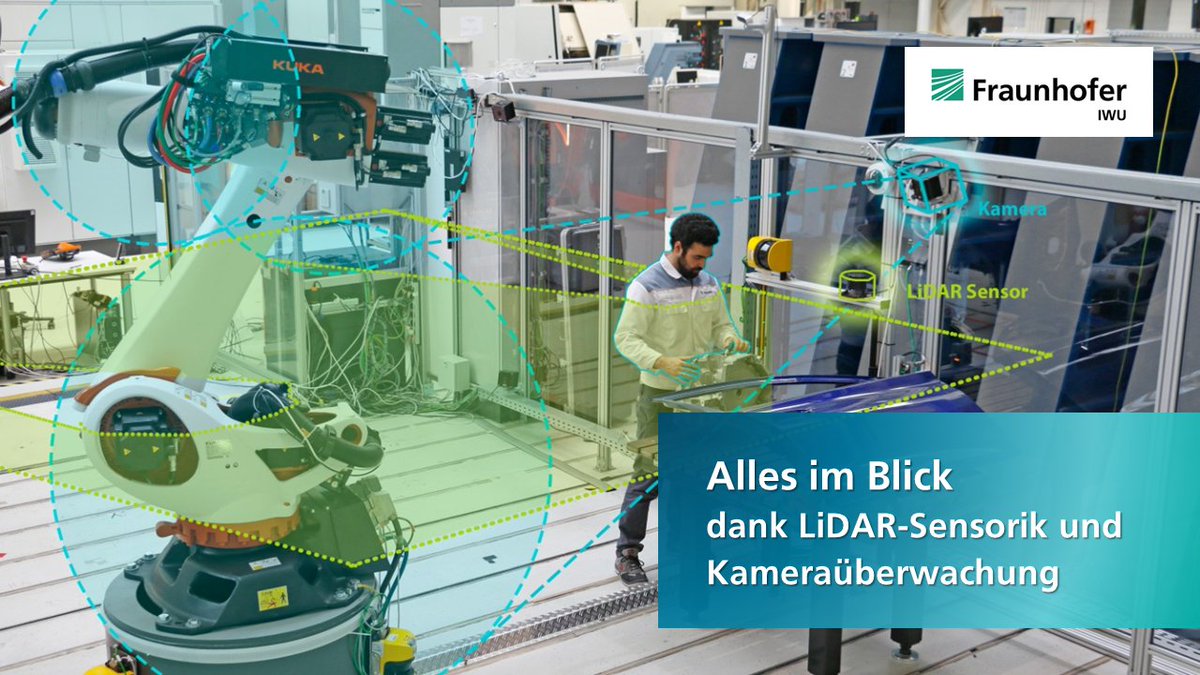 Fraunhofer_IWU's tweet image. #IWUnews | Industrielle Fertigungsprozesse sollen gleichermaßen effizient, flexibel und für die Mitarbeitenden #sicher sein. Arbeiten Mensch und #Roboter gemeinsam an komplexen Aufgaben gilt es, Zielkonflikte zwischen diesen Anforderungen zu vermeiden. (1/3)