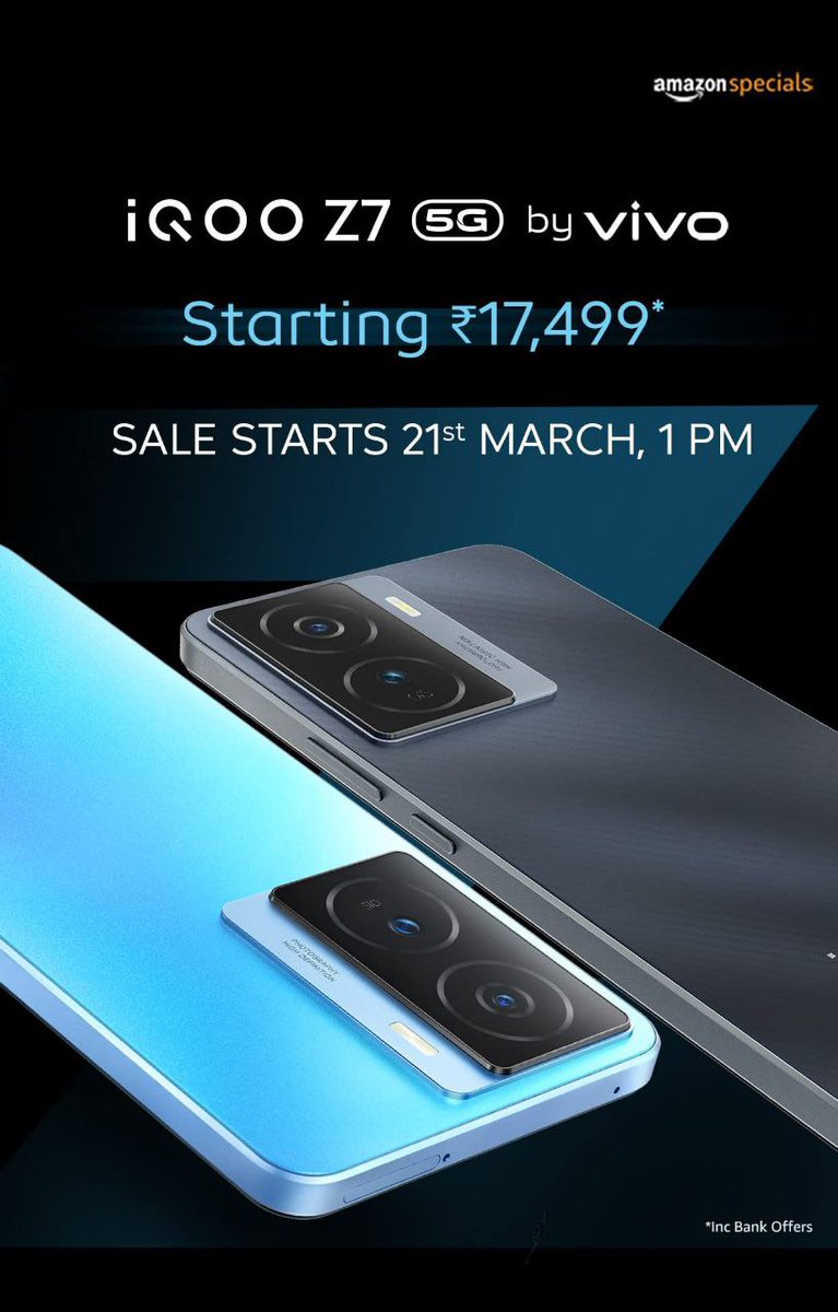 TechStudioShort's tweet photo. iQOO Z7 5G 

6GB + 128GB = 18,999 
8GB + 128GB = 19,999

Exclusive Launch Price 

6GB + 128GB = 17,499
8GB + 128GB = 18,499

#iQOO #iQOOZ7 #IQOOZ75G 
#TechStudioShort https://t.co/OA7sCGWKSl