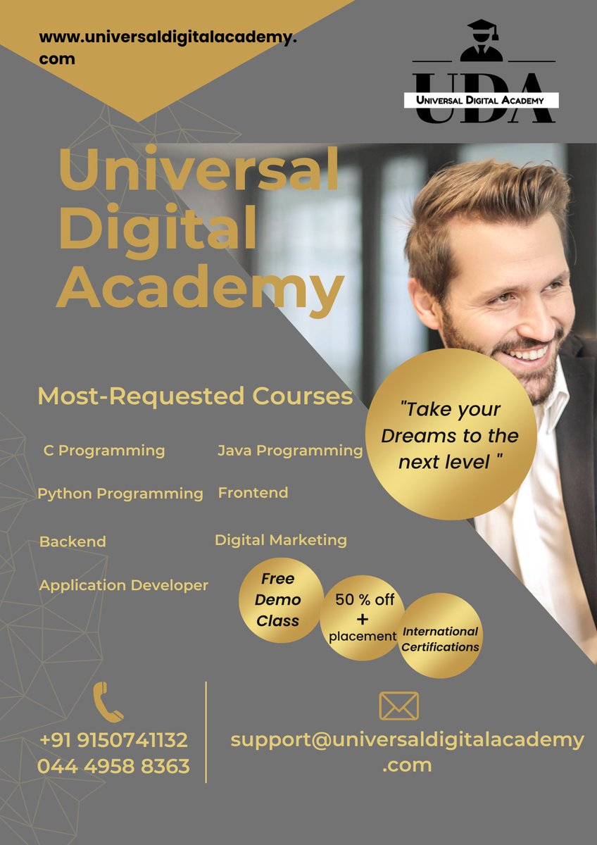 UniversalDigi15's tweet image. Universal Digital Academy provide the most comprehensive Top-Rated Courses available. With our user-friendly course platform, you can learn from experts in the comfort of your own home also. Join us and take your skills to the next level! #AcademyLearning