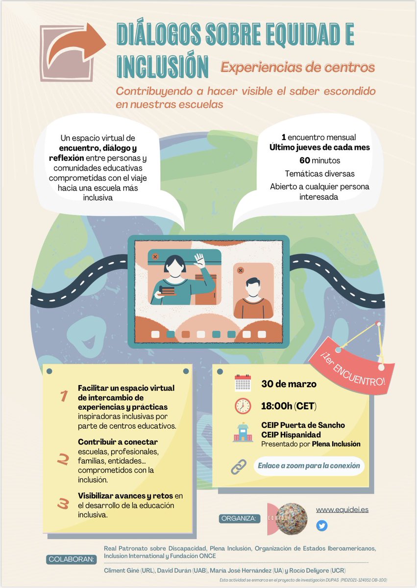 grupoEQUIDEI's tweet photo. Compartimos con todas y todos vosotros el proyecto ‘Diálogos sobre Equidad e Inclusión’ que inauguramos el próximo jueves 30 de marzo 👏🏻
Os animamos a compartirlo con vuestros contactos para ser más aprendiendo juntos.
🔗 Más información: https://t.co/f7E4a0h4HK
¡Esperamos veros! https://t.co/6Ru3vHWhoX