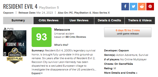 Resident Evil 2 é o melhor jogo do ano em ranking do Metacritic