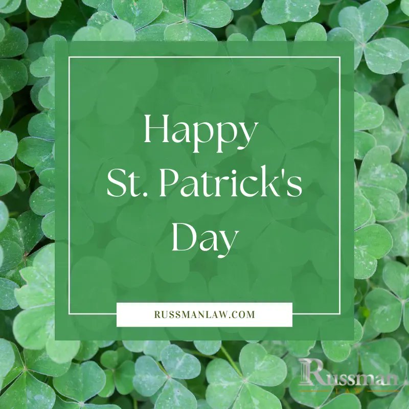 NHDwiAttorney's tweet photo. Happy St. Patrick's Day! Remember to stay safe and be responsible. Before you start celebrating, remember to save our number 603.772.3433
.
.
.
#LawyerUp #RussmanLaw #StPatricksDay https://t.co/8yZc9hGitI