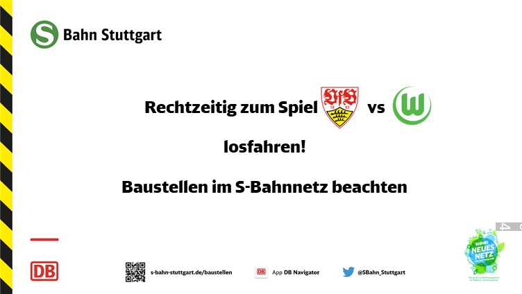SBahn_Stuttgart's tweet photo. #Drandenken zum ⚽️spiel #VFBWOB morgen um 15.30 Uhr rechtzeitig losfahren. Im #SBahnnetz wird auch an diesem Wochenende wieder viel gebaut. Prüft deshalb immer eure Reiseverbindung vor Fahrtantritt. Alle Infos zu den Baustellen findet ihr hier⬇️ https://t.co/p0AYNeNFhi https://t.co/kg5F19lNLX