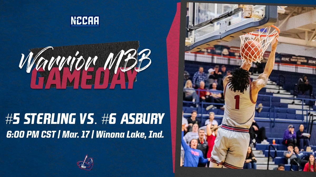 SterlingCSports's tweet photo. MBB: It's GAMEDAY!! For the last time this season, @SCWarriorsMBB will take the court!! Sterling plays Asbury in the 5th place game of the NCCAA National Tournament!!

Stats- https://t.co/9LoOJRPHHj
Stream- https://t.co/rceDDhHRLm

#SwordsUp https://t.co/LQze3x2ltv