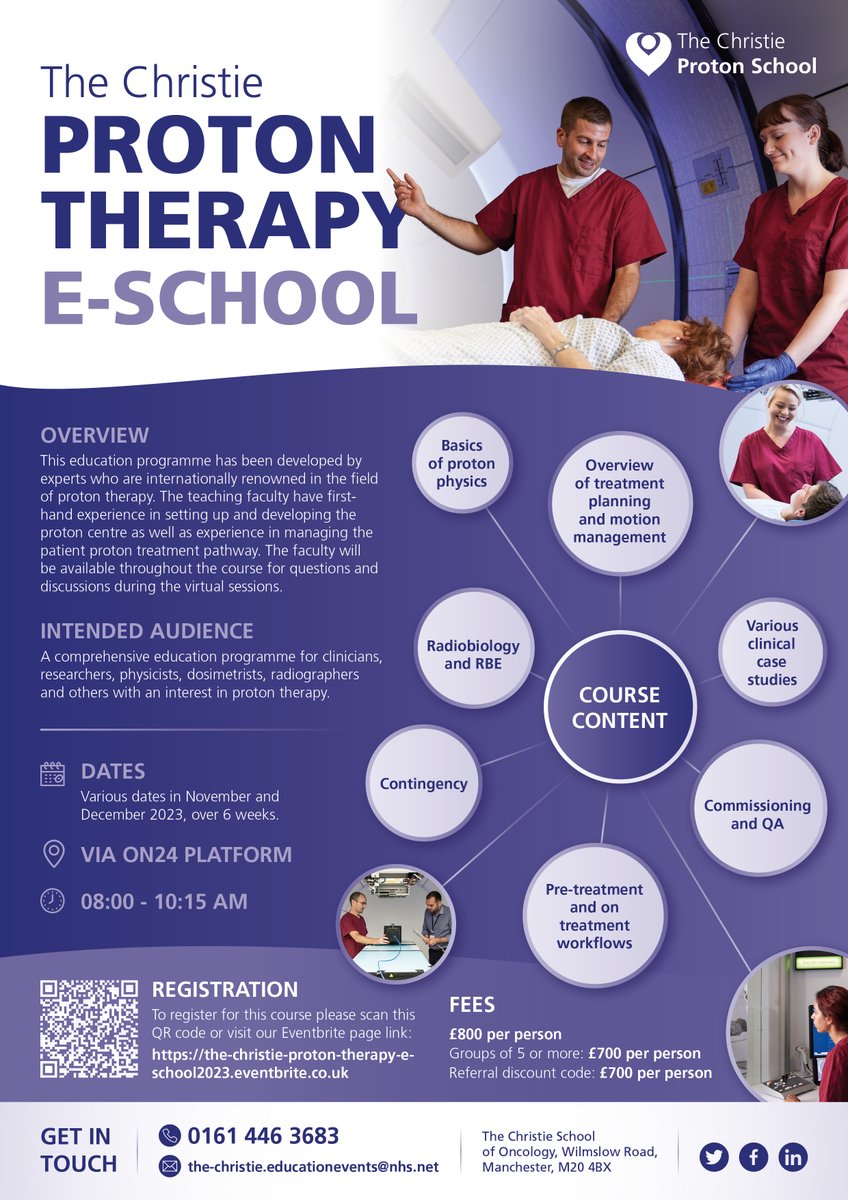 CICEManchester's tweet photo. Join us for this year’s Proton Therapy E-School!

Attendees can expect live webinars covering the fundamentals of proton therapy, science and research in proton therapy, and much more. 

Book your space here: https://t.co/CMoGhyfu19 

@ProtonsInspire @Proton_Research https://t.co/NGp5HaaDPN