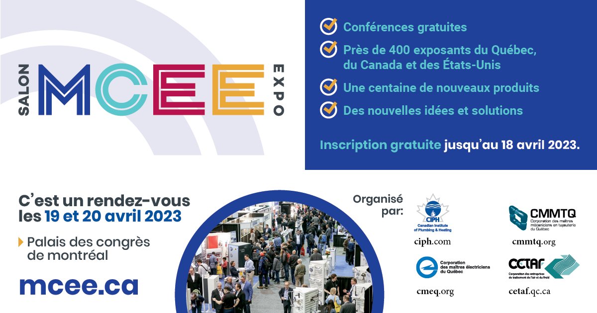 Vous comptez visiter le Salon MCEE 2023, mais vous n'êtes pas encore inscrits? Faites comme des milliers de participants, car c'est gratuit jusqu'au 18 avril. L'inscription sur place est de 25 $ par personne. mcee.ca/participants