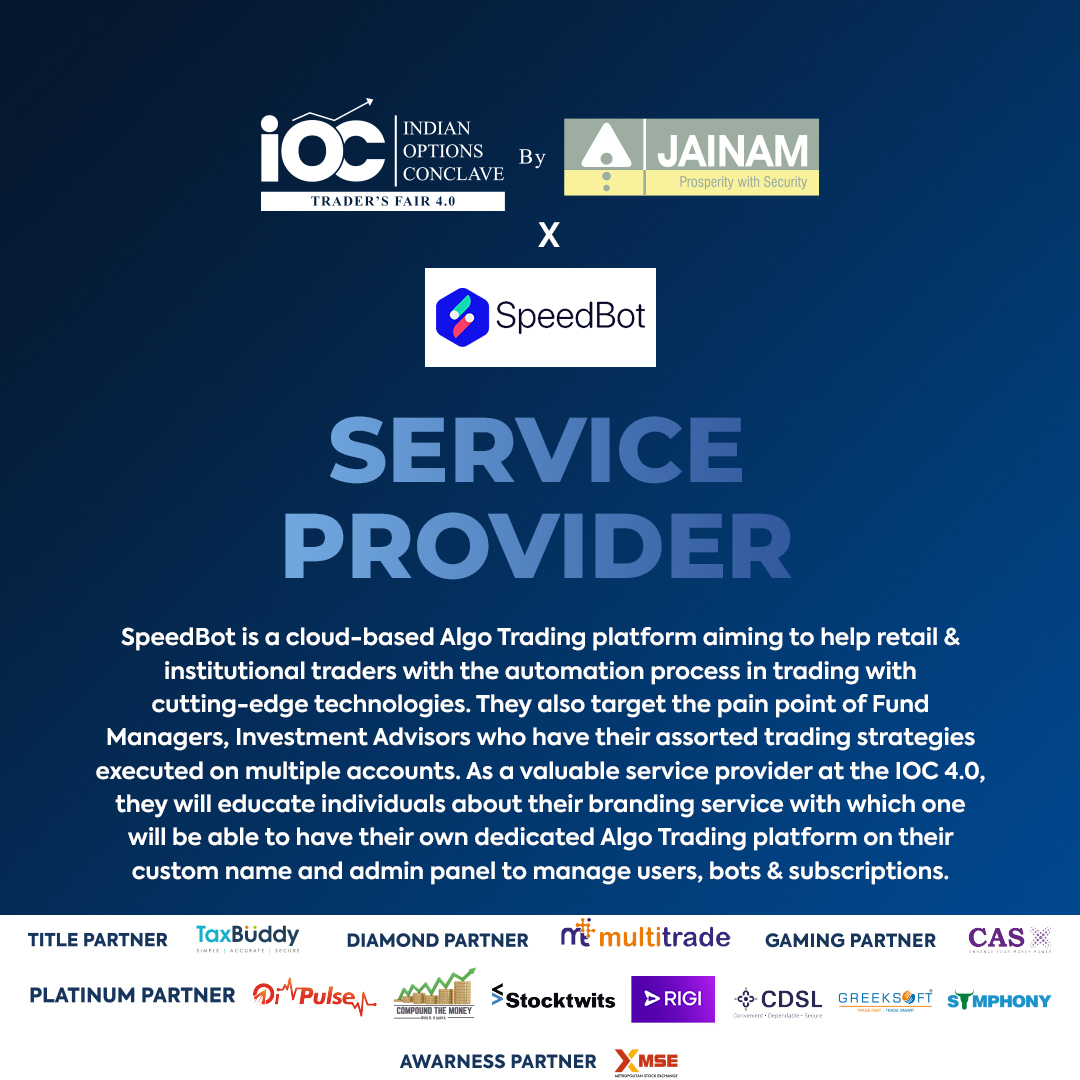 SpeedbotT's tweet photo. Tomorrow we're heading to Surat for IOC4 hosted by @JAINAM_BROKING. Come and check out more on our #algotrading services at Stall B9. Huge shoutout to #jainambroking and we're excited to connect with Surat's trading community!
#optionsfuturehai #optiontrading #Surat #algotrading https://t.co/EQV9Van8Ci