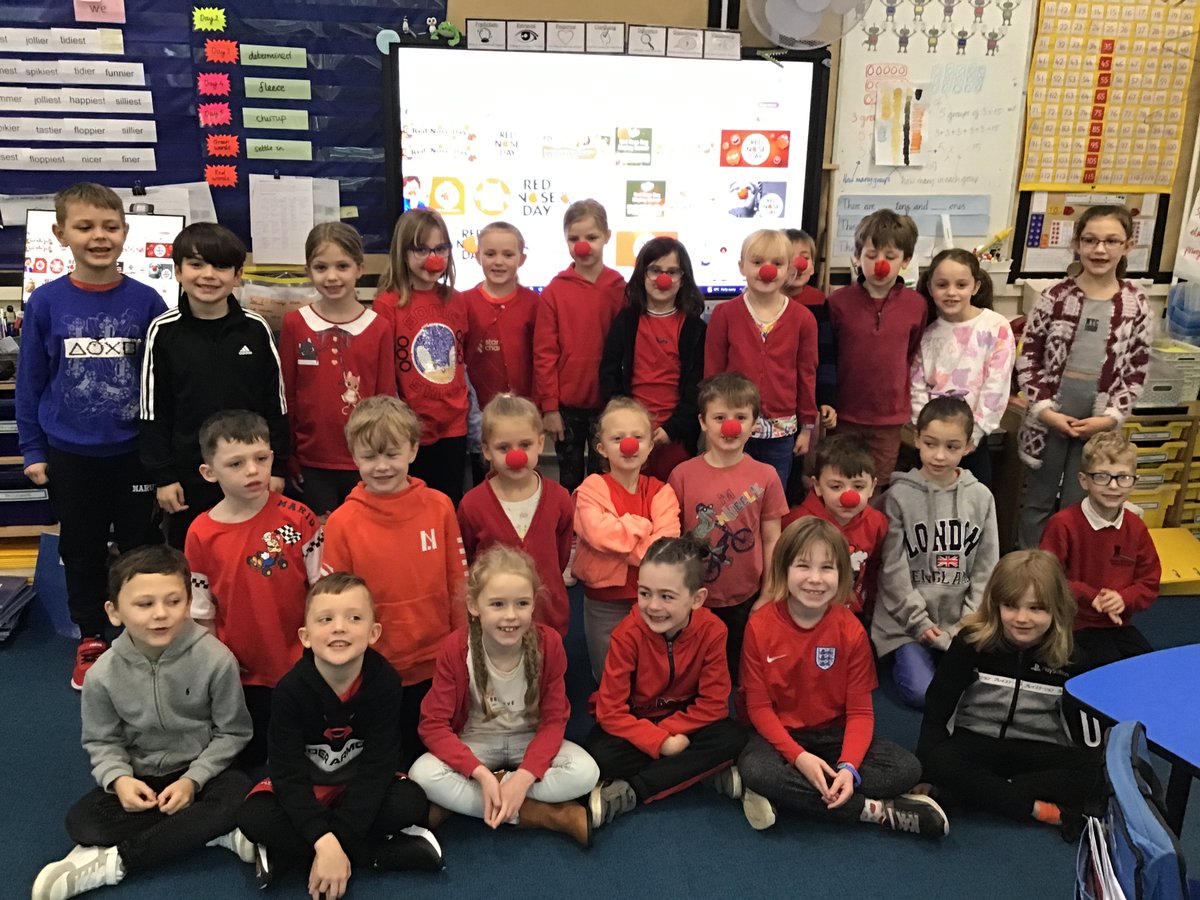 PSMPrimary's tweet photo. Red Nose Day 2023 at Plympton St Maurice.
Year 2 at #psmps. The children had the chance to purchase a 50p Red Nose from school this morning along with donating £1 to wear mufti - wearing something red. #rednoseday2023 #donations #raisingmoney #wearingred https://t.co/3svkgbNEA7