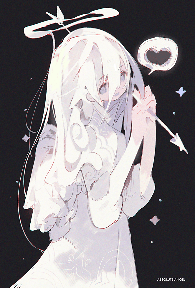 1girl halo solo white hair long hair dress heart  illustration images