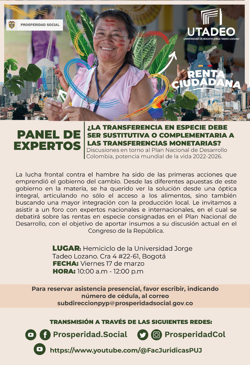 sandelacadena's tweet photo. Invitados a conectarse a este panel con #DPS sobre #RentaCiudadana y su componente en especie. Tengo el gusto de ser uno de los panelistas. @ProsperidadCol https://t.co/CMe9opUnFT