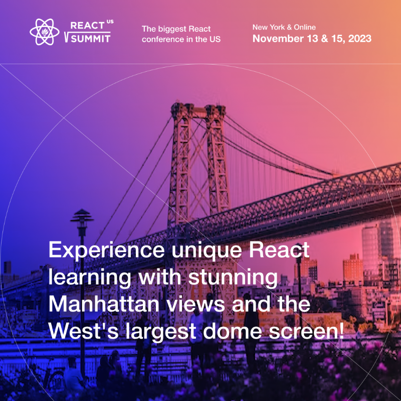 ReactSummit's tweet photo. Get ready to uncover 🚀more about #ReactSummitUS, hitting #NewYork on Nov 13 &amp; 15.

Experience the awe-inspiring venue, featuring the largest dome screen 💫in the West, stunning views of Manhattan &amp; an impressive lineup.

Limited early bird tickets are on the website👇

#React