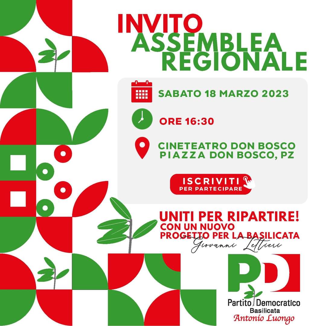 pdprovmt's tweet photo. Il giorno 18 marzo 2023 si apre una nuova fase per il Partito Democratico e la Basilicata.
Il contributo di tutti è fondamentale nella scrittura di un nuovo progetto per la nostra Regione. https://t.co/iUw5055KmK