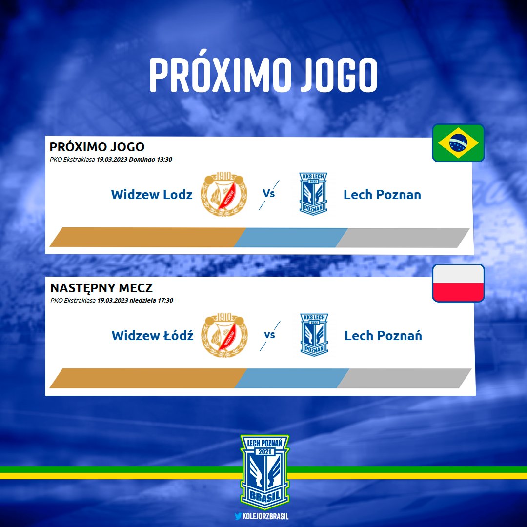 KolejorzBrasil's tweet photo. O nosso próximo jogo já é nesse próximo domingo, no dia 19/03, as 13:30 (GMT -3), voltamos a disputar o campeonato polonês contra o Widzew Lodz, pela 25ª rodada, jogaremos fora de casa. 🧵⤵️ https://t.co/PinO28OTfo