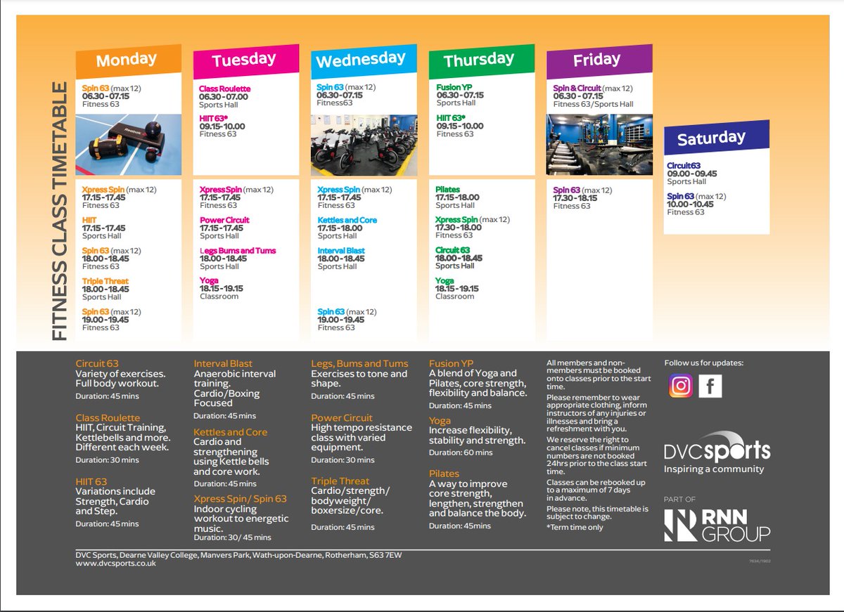 Check out our current class timetable, plenty of options to choose from whichever way you want to work out 🏋️‍♀️🚴‍♂️

Gym &amp; Class membership £20.99 per month
£5 per class for non members

Call to book your space now - 01709 513315

#dvcsports #spinning #circuit #yoga #pilates