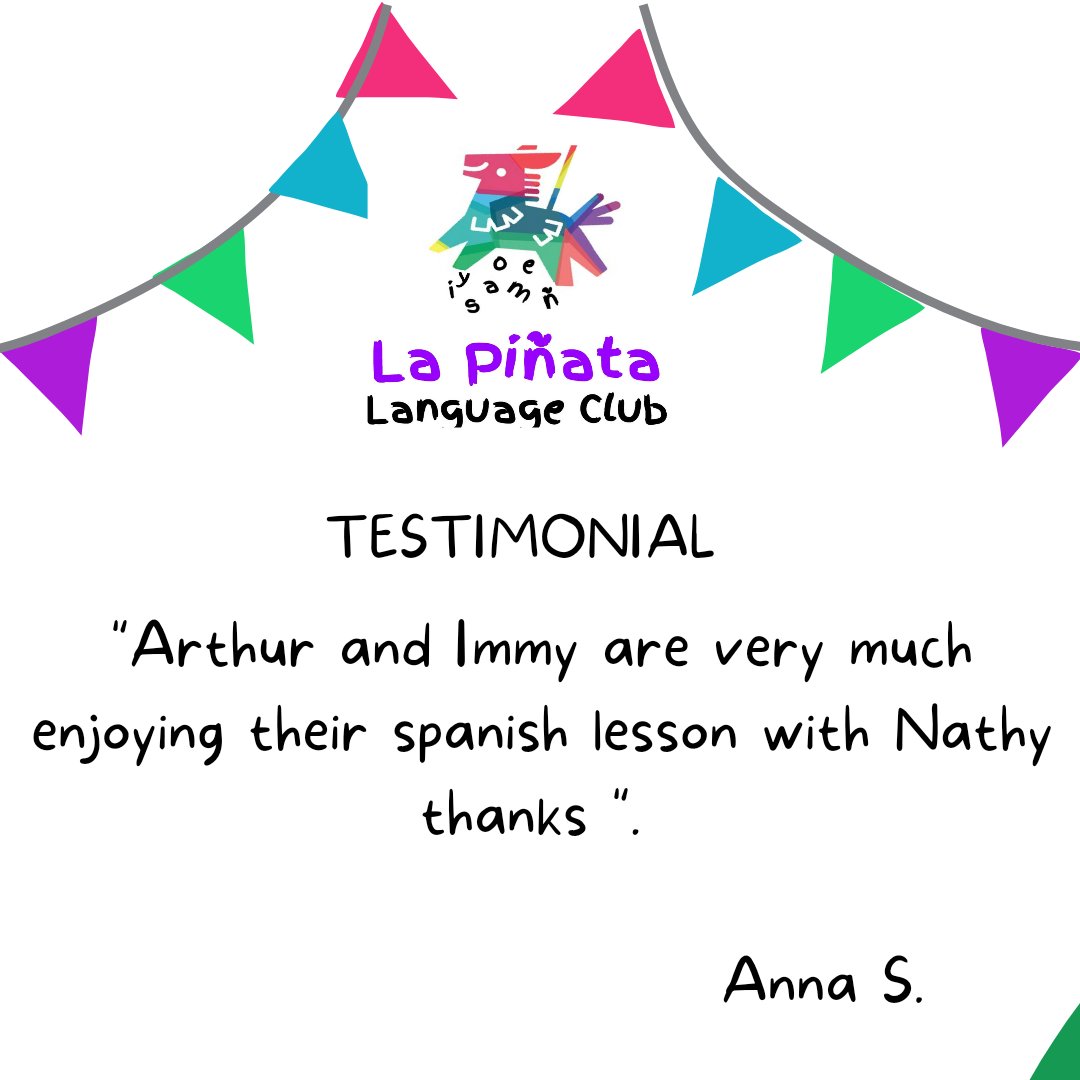 PinataLanguage's tweet image. We have Spanish lessons in Gumboots (East Dulwich) and it's always very nice to receive lovely feedbacks from the parents. 
Thanks for your support! ✨🙏🏽🙏🏽🤗