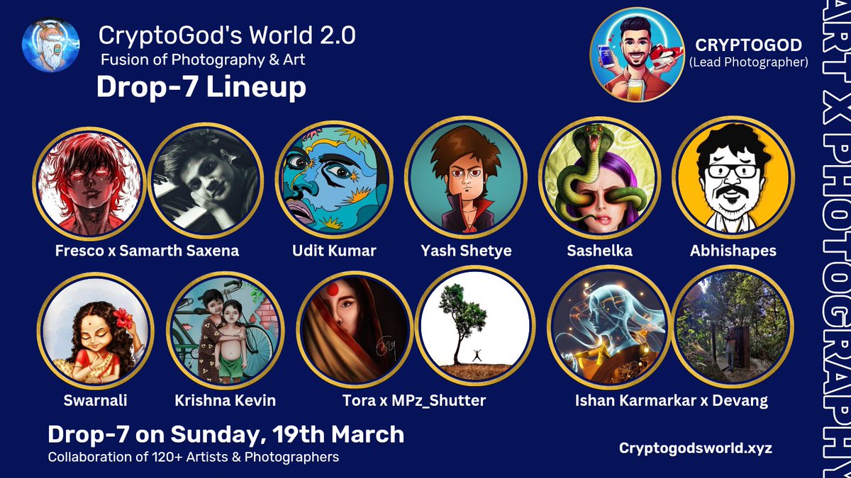 CGW 2.0 Drop-7 🌏
Sunday, 19-March 🔥 

Presenting the talented lineup 🌟

<a href="/Frescoarts1/">Frescoarts</a> x <a href="/samarthsaxena_/">SamarthSaxena 🎶</a> (📸 x  🎨 x 🎵)
<a href="/uditkrajoria/">★ udit ★</a>
<a href="/YashShetye17/">𝙔𝘼𝙎𝙃 🎨</a>
<a href="/sashelka/">Sashelka♡🖤🩸</a>
<a href="/abhishapes/">abhi-shapes (abhishapes.eth)</a>
<a href="/artofswar/">Swarnali</a>
<a href="/krishna_kevin12/">Krishna Kevin</a>
@sharmisthag50 x <a href="/MPz_SHUTTER/">MPz Shutter</a>
<a href="/ishankarmarkar/">Ishan</a> x <a href="/OhMaraBappa/">Devang/01011993.eth</a>

LFG 🚀

#CGWORLD