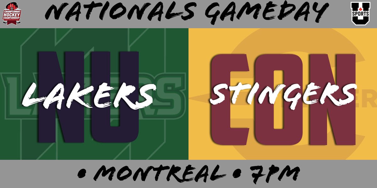 It’s Nationals Gameday! The #Lakers W🏒 team hits the ice tonight against the Concordia Stingers to begin their quest for a USports championship. #GoLakers #LakersPRIDE #NortherNUprising