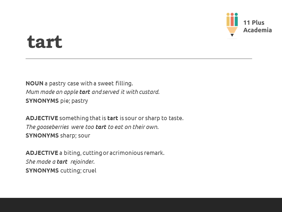 11PlusAcademia's tweet photo. tart
11 Plus Word of the Day
#11Plus #11PlusPrep #11PlusExams #Vocabulary #English #NoLearningisWasted #wordoftheday https://t.co/r2Cj54ZMGG