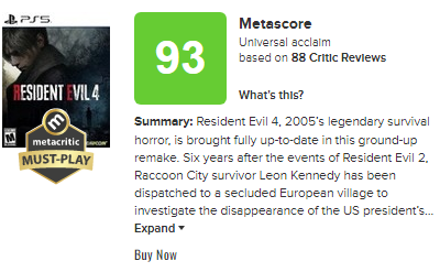 Game-se on X: RESIDENT EVIL 4 Remake está com nota 93 no Metacritic!!!   / X