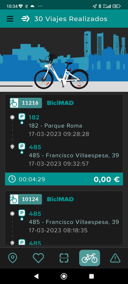 santiar525's tweet photo. @bicimad @enbicipormadrid al iniciar en bici nueva/estación antigua con la app, error:demasiado lejos. Lo intenté con TTP y si, tuve que soltar el candado con la mano. Al terminar me salió el viaje de la foto, inicie en marqués de corbera. La localización de la bici estaba mal. https://t.co/obFYto1dwR