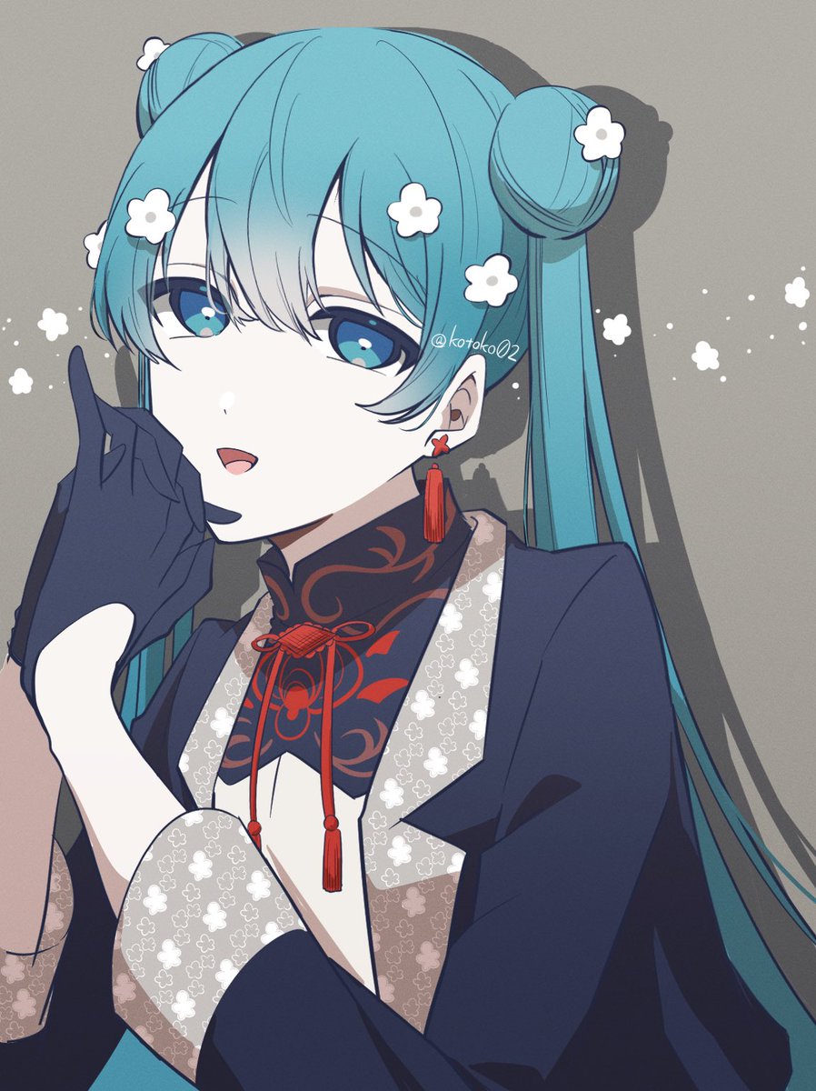 hatsune miku 1girl solo gloves double bun twintails long hair earrings  illustration images