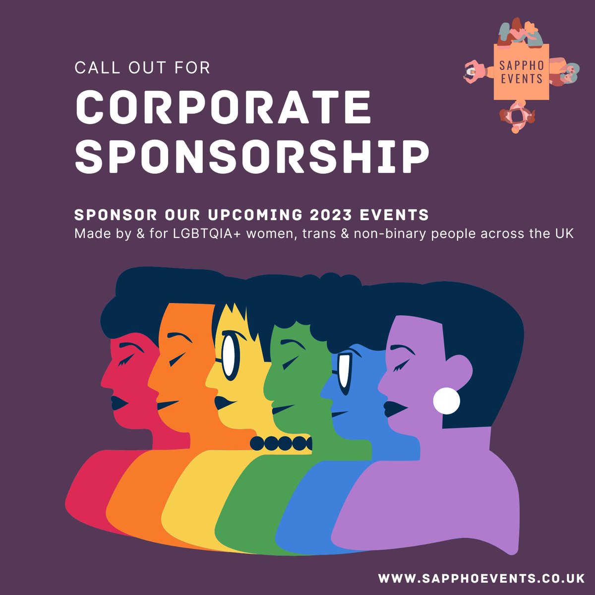 We’ve got 6 month corporate sponsorship packages for our upcoming events programme. Looking for #LGBTQIA+ allies big and small to work with us 🏳️‍🌈🏳️‍⚧️ DM or contact sapphoevents.co.uk