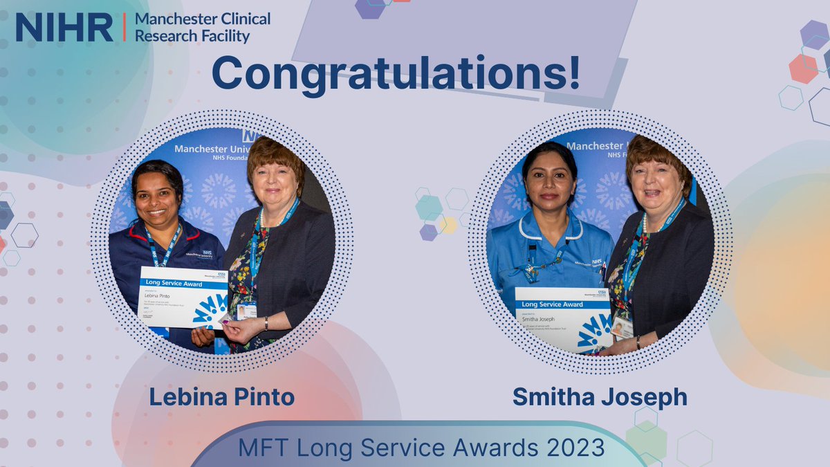 ManchesterCRF's tweet photo. 🎖️Congratulations to our colleagues Smitha Joseph and Lebina Pinto who have been recognised at the @MFTnhs Long Service Awards.

Smitha is a Senior Clinical Research Nurse at the MRI CRF and Lebina is a Matron for various CRF sites.

Thank you for your hard work and dedication! https://t.co/k1AjERpW8W